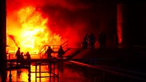 Firefighters battle huge blaze at Lviv oil facility