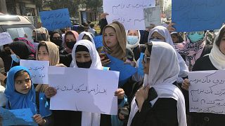 Dozens protest in Kabul, demanding the Taliban reopens girls’ secondary schools. 