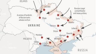رسم يوضح الهجمات العسكرية الروسية على أوكرانيا
