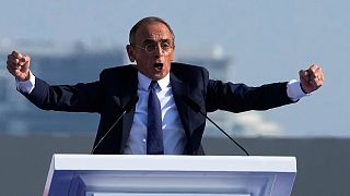  Eric Zemmour delivers his speech during a campaign rally on the Trocadero square, in front of the Eiffel Tower, Sunday, March 27, 2022 in Paris.