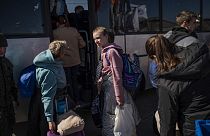 Arrivée de réfugiées ukrainiennes au poste frontière de Medyka en Pologne, le 28/03/2022