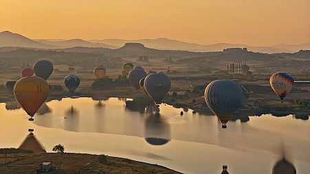 Hot air balloons over Emre Lake