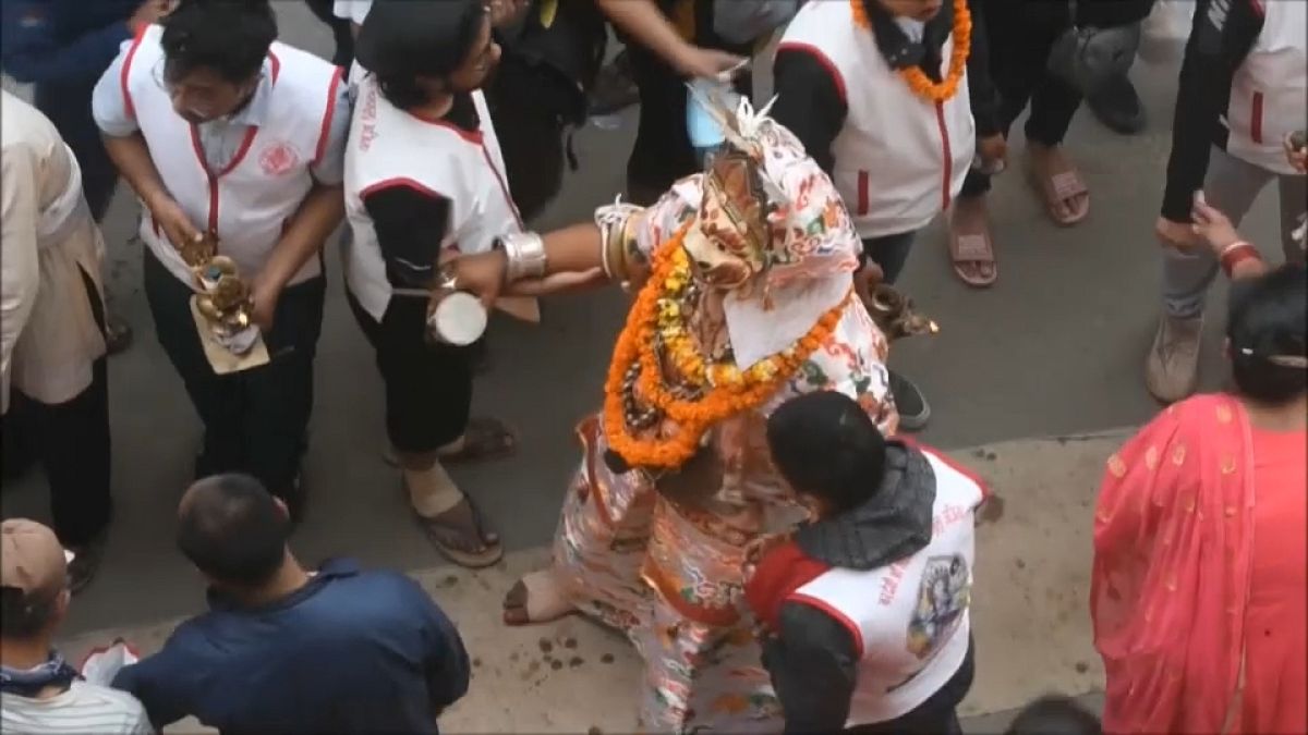 Masked dancers mark Hindu festival in Nepal