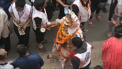 Masked dancers mark Hindu festival in Nepal