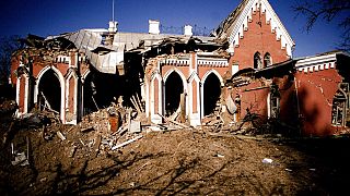 Δημόσια βιβλιοθήκη κατεστραμμένη από τους βομβαρδισμούς στο Τσερνίχιβ της Ουκρανίας