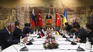 Delegaciones ucraniana y rusa durante las negociaciones en Turquía