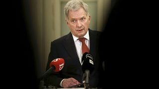 President of Finland Sauli Niinisto speaks during the press conference after the NATO Summit at the official Presidential residence Mantyniemi in Helsinki, Finland