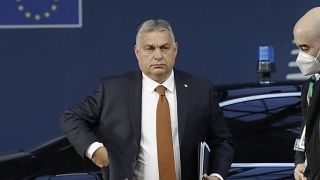 Hungary's Prime Minister Viktor Orban arrives for an EU summit in Brussels, Friday, Oct. 22, 2021.