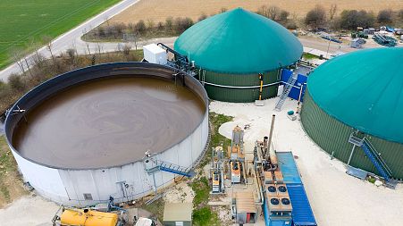 Aerial view of a biogas plant.