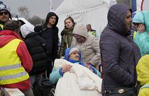 لاجئون أوكرانيون عند المعبر الحدودي في ميديكا، جنوب شرق بولندا، يوم الثلاثاء ، 29 مارس 2022