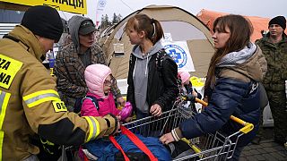 Ukrainische Flüchtlinge an der polnischen Grenze