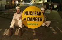 Greenpeace activists blocking access to the site of the Flamanville EPR nuclear reactor