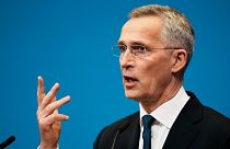 NATO Secretary General Jens Stoltenberg speaks during a media conference during an extraordinary NATO summit at NATO headquarters in Brussels, Thursday, March 24, 2022
