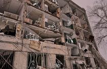 A bombed building in Kharkiv