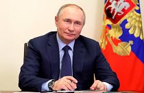 Russian President Vladimir Putin attends a meeting with young award-winning culture professionals via videoconference in Moscow, Russia, Friday, March 25, 2022.