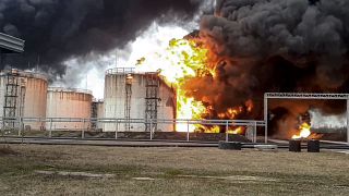 Fire at fuel depot in Russian city of Belgorod, April 1st 2022
