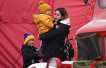 Refugees from Ukraine arrive to the border crossing Vysne Nemecke, Slovakia, Tuesday, March 1, 2022.