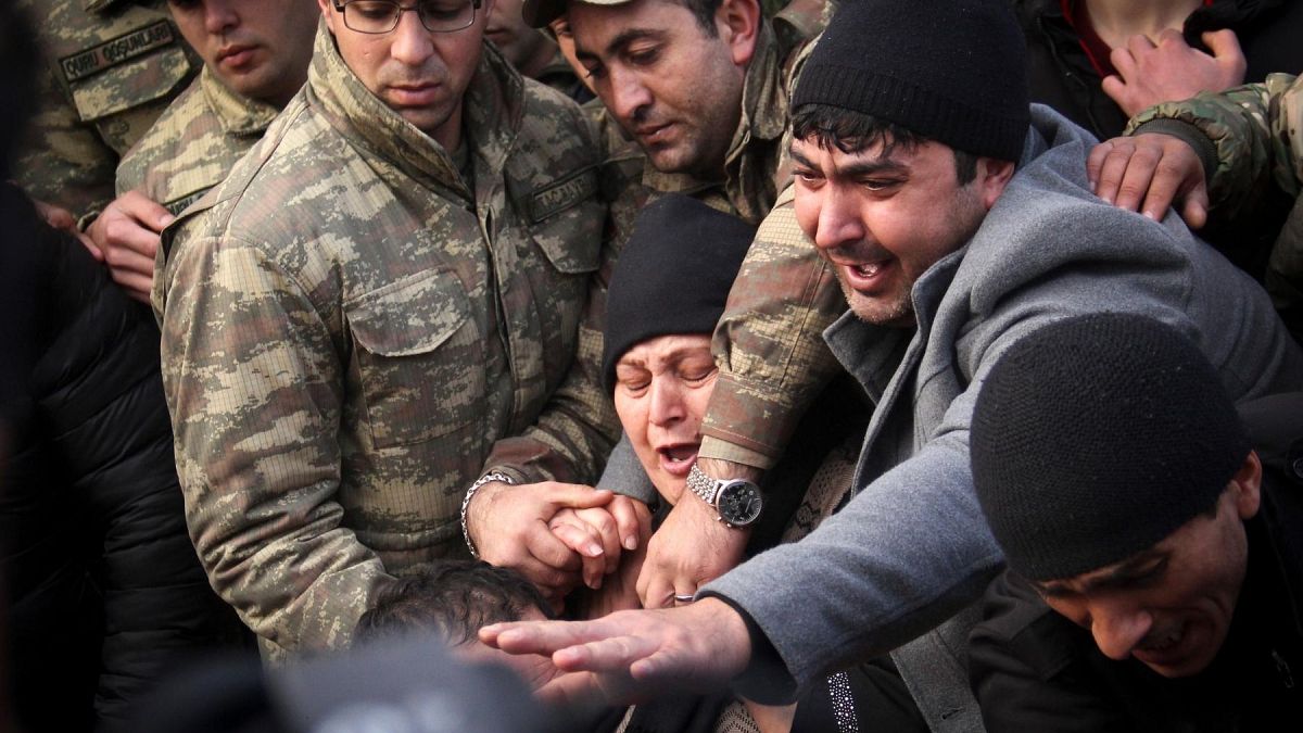 Relatives and friends of Azerbaijan's Army serviceman Natig Aliyev, killed in clashes with Armenia, on the border. 17 November 2021