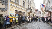 Акция протеста у посольства России в Таллине. 24 февраля 2022 года