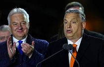 Viktor Orbán celebra su victoria el domingo por la noche en Budapest (Hungría).