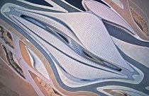 Image shows an aerial shot of the new BEEAH headquarters in the United Arab Emirates designed by Zaha Hadid Architects.