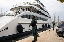 Civil Guards stand by the yacht called Tango in Palma de Mallorca, Spain, Monday April 4