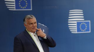 Hungarian Prime Minister Viktor Orban leaves at the end of an EU summit at the European Council building in Brussels, Friday, June 25, 2021