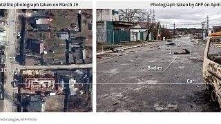 Maxar tarafından yayınlanan uydu görüntüleri cesetlerin 19 Mart'ta da orada olduğunu gösteriyor
