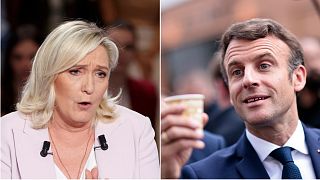 Marine Le Pen, left, and Emmanuel Macron, right