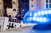 عکس آرشیوی از حضور ماموران پلیس آلمان مقابل تظاهرات ضد راست افراطی