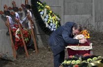 Funeral de un niño de tres años fallecido la semana pasada cerca de Járkov (Ucrania).