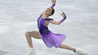 Kamila Valijeva a női rövidprogramban a pekingi téli olimpián