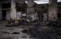 Spuren der Kämpfe auf dem Flughafen Hostomel