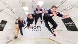 Image shows the Ax-1 crew during a Zero-G flight training (L-R) Eytan Stibbe, Michael Lopez-Alegria,  Mark Pathy and Larry Connor.