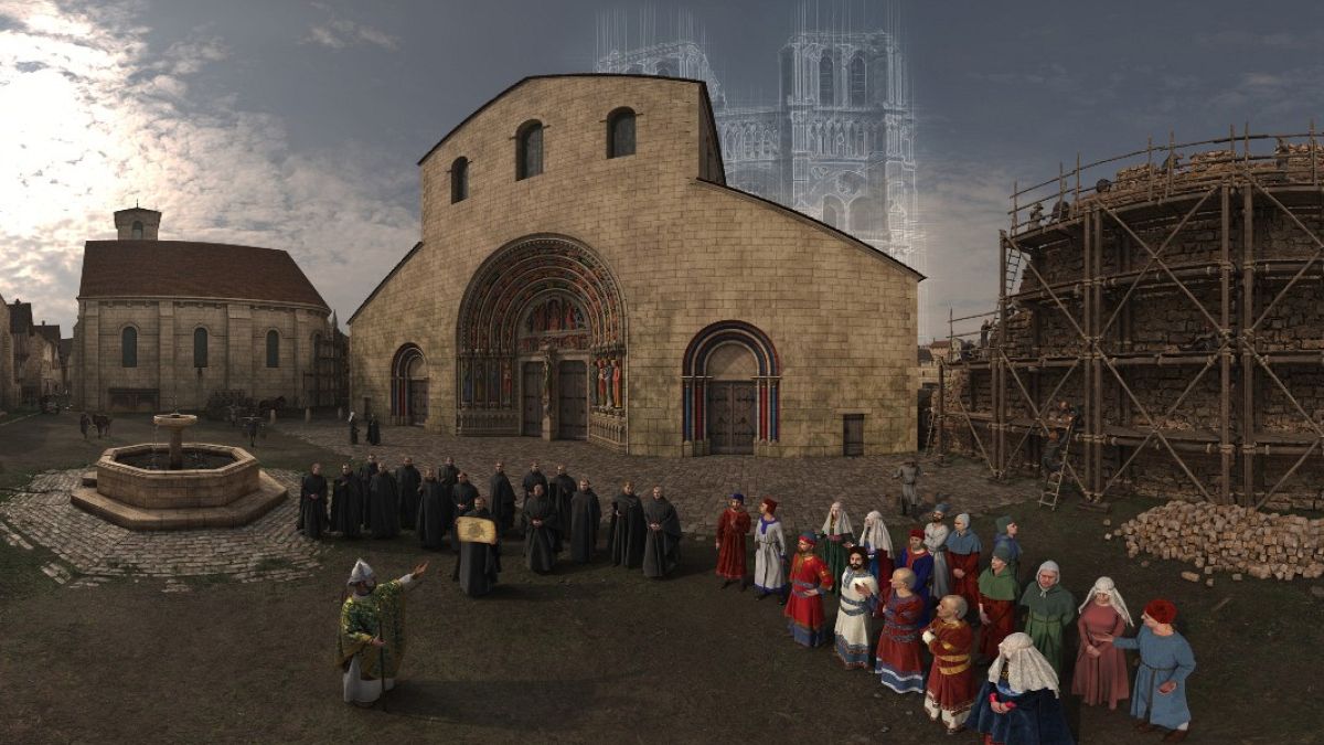 Interactive learning: back in 1160 with the future projection of Notre Dame in the background