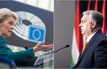 Ursula von der Leyen az Európai Parlamentben, Orbán Viktor a nemzetközi sajtótájékoztatón