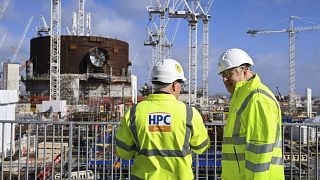 Britain's Prime Minister Boris Johnson during a visit to Hinkley Point C nuclear power station construction site in Somerset.
