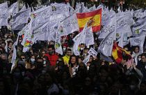 People applaud during a protest against abortion and euthanasia in Madrid in November.