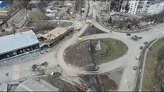 Aerial footage shows destruction in Kyiv region following Russian occupation, April 6, 2022.