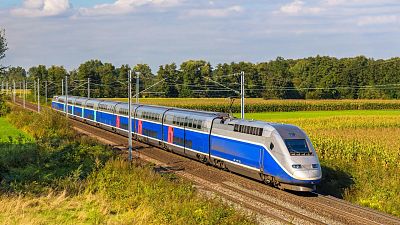 A high speed train travels through France
