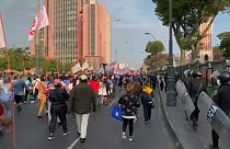 Tüntetés Peruban a magas üzemanyagárak ellen, 2022. április 7-én