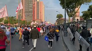 Tüntetés Peruban a magas üzemanyagárak ellen, 2022. április 7-én
