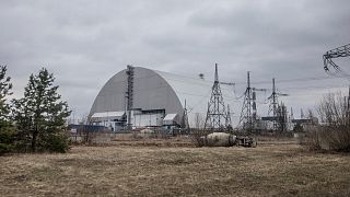 A view of the shelter construction covers the exploded reactor at the Chernobyl nuclear plant, in Chernobyl, Ukraine, Tuesday, April 5, 2022.