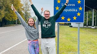 Julius and his wife Vaida at the Lithuanian border