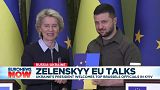 EU Chief Ursula Von der Leyen giving Volodymyr Zelenskyy a questionnaire that marked the starting point for a membership decision.
