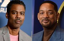 Rock appears at the Television Critics Association Winter press tour in Pasadena in Jan 2020, left, and Will Smith appears at the Oscars in 2022