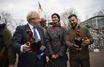 Boris Johnson com Voldymyr Zelenskyy em Kiev, Ucrânia