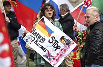 Manifestante russófona na Alemanha