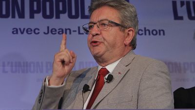 Jean-Luc Mélenchon comenta los resultados preliminares de la primera vuelta de las elecciones presidenciales en París, Francia, el domingo 10 de abril de 2022