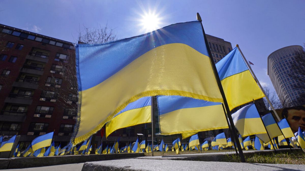Boston'da Ukrayna'yı desteklediklerini göstermek için yüzlerce Ukrayna bayrağı dikildi